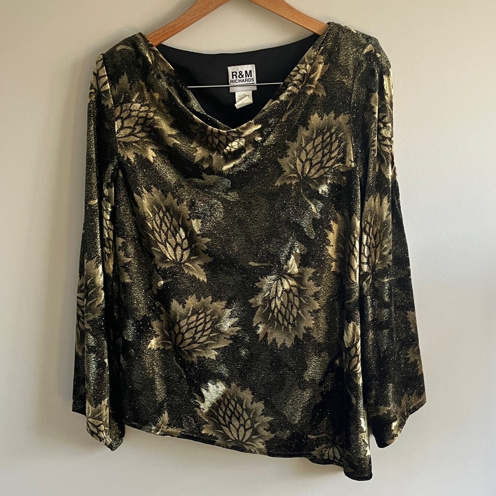 Y2K R&M Richards vintage velvet sparkling asymmetrical cowl neck long sleeve